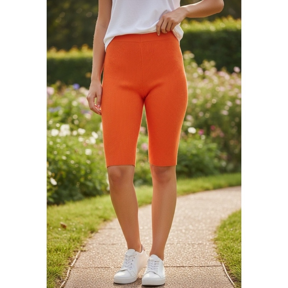 525 America NWT deep orange tiger lily Ribbed high rise bike shorts size M